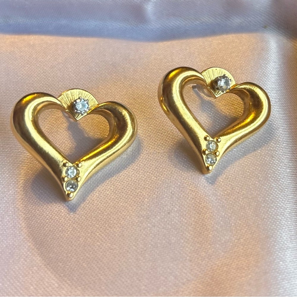 Vintage Gold Convertible Heart Earrings with Rhinestones - Picture 8 of 8
